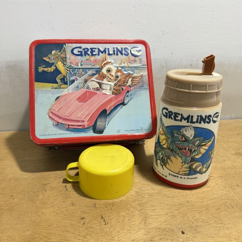 Vintage Gremlins Gizmo Metal Lunchbox with Thermos Aladdin 1984 Retro 80s USA